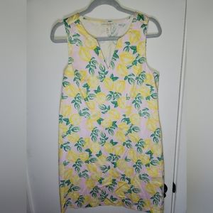 Cynthia Rowley Lemon Print Pink V-Neck Dress 8